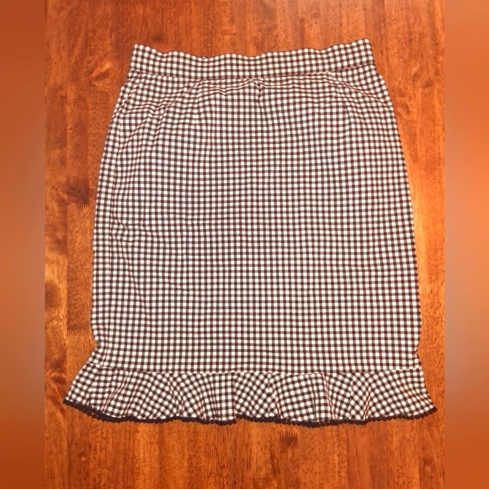 Christopher&Banks High Waist Gingham Pencil Skirt Ruffle Hemn Elastic Waist L